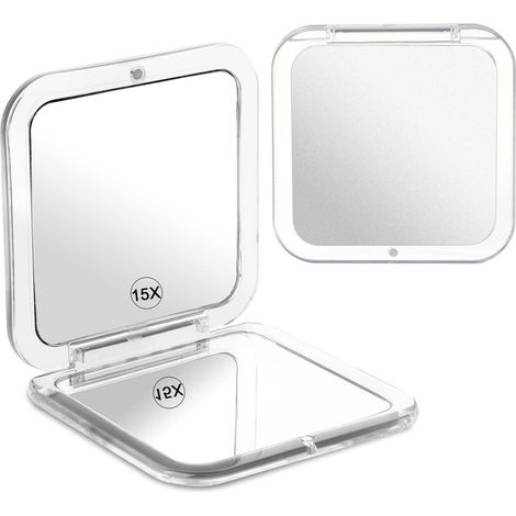 Mini miroir de maquillage pliable – Miroir grossissant 15X portable – Compact pour maquillage et soins – Argent (1/5)