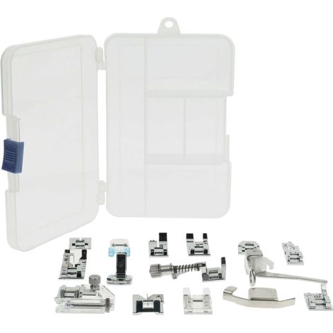 vhbw Lot de 15 pieds presseurs pour machine à coudre courante à tige basse - Kit universel de pieds de biche + boîte en plastique