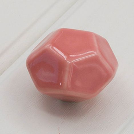 Poignée de meuble en céramique forme diamant pour porte, tiroir, placard et armoire (Rose)