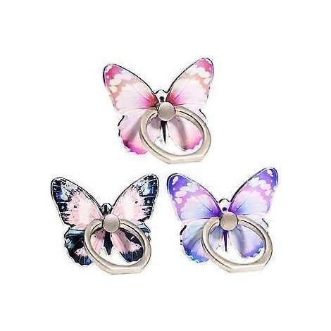 Ensemble de 3 supports de téléphone portable en forme de papillon, en métal, rose, bleu et violet. (1/3)