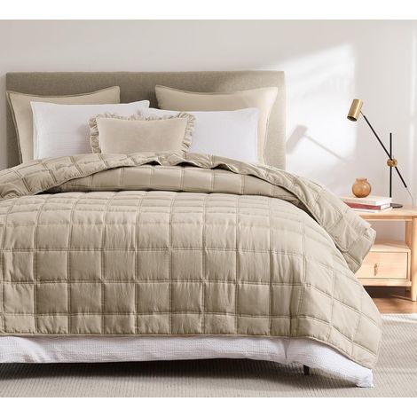 Couvre Lit 2 Personnes 300x270 cm, Dessus de Lit 2 Personnes Beige, Jeté de Lit Boutis Matelassage à Carreaux Douce, Couverture Matelassé de Lit Canapé Printemps Été 4 Saisons (1/5)