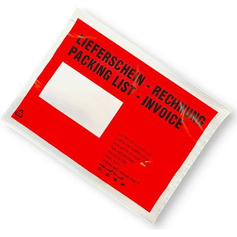 Confezione di buste autoadesive adesivo C5 con stampa (LIEFERSCHEIN / RECHNUNG). 100 pezzi. (1/4)