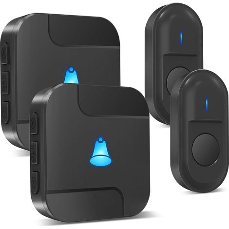 CCYKXA Kabellose Türklingel: Kabellose Eingangstürklingel mit 2 wasserdichten Klingeltasten und 2 Empfängern, IP55 wasserdicht, 55 Klingeltöne, LED-Blinken