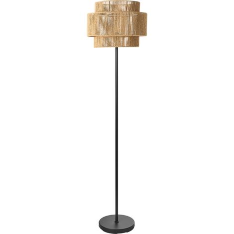 Lámpara de pie boho con pantalla de cuerda de papel negro mate natural Wokiro (1/5)