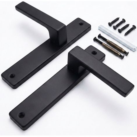 Ensemble poignées Relaxdays pour porte intérieure, plaque longue aveugle, avec ressort, HB 23,5x13,5 cm, métal noir mat