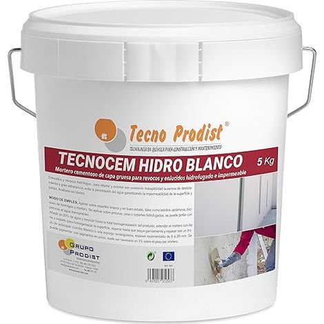 TECNO PRODIST Tecnocem Hidro Blanco - Mortero Hidrófugo, Transpirable E Impermeable de Capa Gruesa