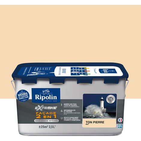 Ripolin – Peinture façade extreme 2en1 – Ton pierre mat – Application facile – Résistance aux UV – 2,5 L – Fabrication française