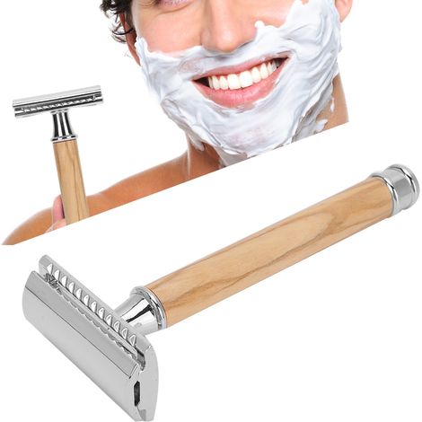 Rasoir de Sécurité Double Lame en Bois avec Poignée Ergonomique Antidérapante - Portable et Précise (Argent) (1/5)