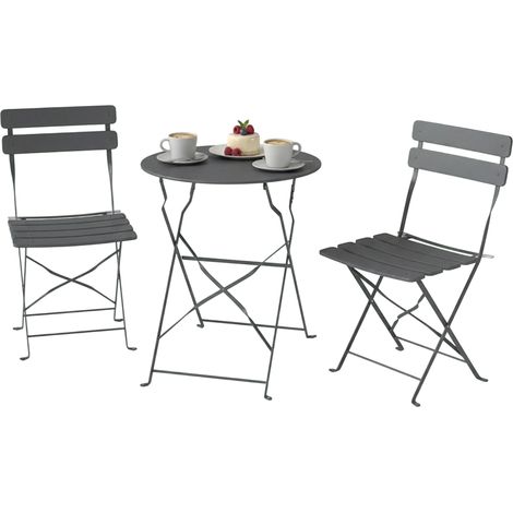 3-teiliges Garten-Set: Tisch und 2 Klappstühle, rostbeständiges graues Metall