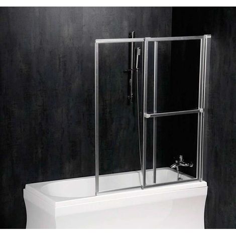 Polysan Olbia - Mampara de bañera neumática 123 cm, aluminio pulido/cristal transparente 30317