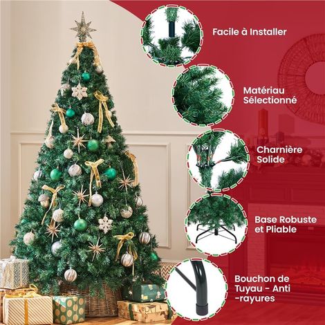Sapin de Noël Artificiel 213,5 cm, Arbre de Noël pour Décoration Fêtes de Noël avec Support en Métal 1446 Branches (1/4)