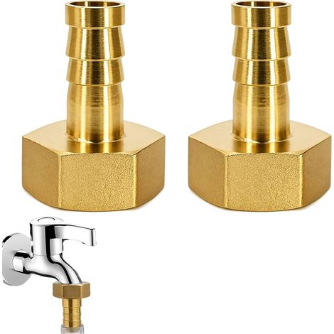 Lot de 2 douilles de tuyau en laiton - 10 mm - Avec filetage intérieur G1/2 - Raccord de tuyau robuste de 1/2" et buse de tuyau pour eau, air, huile, gaz, sanitaire et bricolage (1/5)