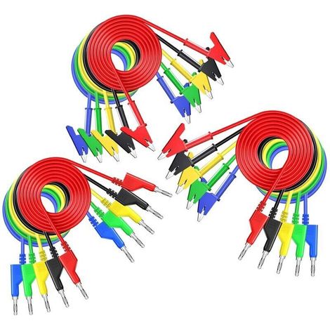 Kit de 15 fils de test crocodile à pince crocodile à double extrémité, fiche banane empilable à fiche banane, fiche banane empilable à pince crocodile fils de cable flexibles en cuivre pour tests élec (1/3)