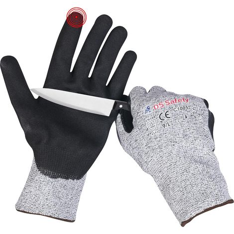 Lot de 2 paires de gants de protection contre les coupures en nitrile pour la coupe Gants de travail Niveau 5 Gris (revêtement nitrile, XL) (1/5)