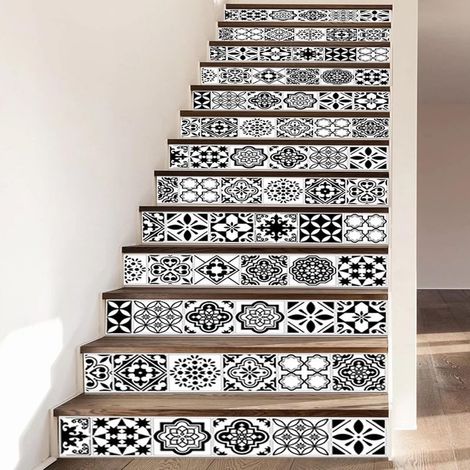 13Pcs Stickers adhésifs escalier carrelages Sticker Autocollant contremarche Carreaux de Ciment – Stickers contremarche carrelages（18x100cm） (1/5)