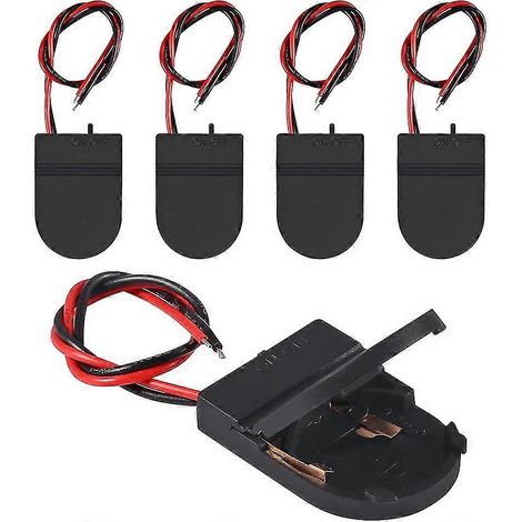 Support de pile bouton Cr2032 3v, 5 pièces, avec interrupteur, boîtes de stockage de batterie, couvercle avec fils, interrupteur marche-arrêt, conteneur de prise (1/5)