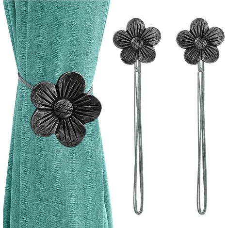 Magnetic Curtain Tieback, 1 Pair Resin Flower Curtain Drapery Holdback Window Curtain Decorative Buckle Holder for Home Cafe Balcony - Ink (1/5)