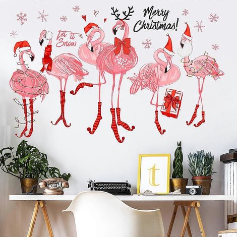 SCSYV Weihnachtsflamingo-Wandaufkleber, abziehen und aufkleben, zur Wanddekoration im Schlafzimmer, Wohnzimmer und Kinderzimmer (4 Stück) (1/5)