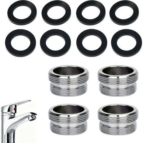 Lot de 4 adaptateurs de Robinet M24 Femelle vers M22 Male avec 8 Joints, raccords filetés en Metal pour mitigeur, Cuisine, Salle de Bain, Filtre et Tuyau, Installation Rapide sans Outil (1/5)