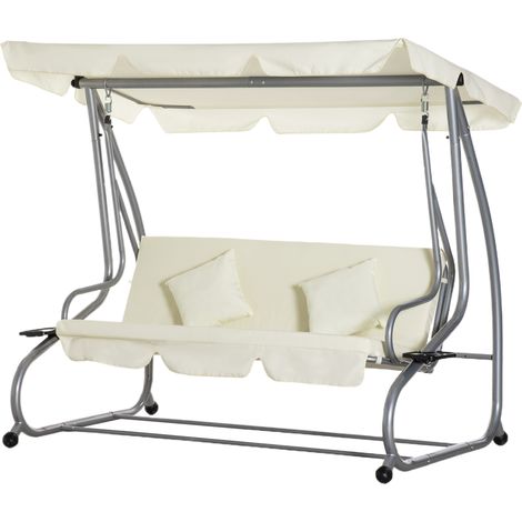 Outsunny Dondolo Letto a 3 Posti con Schienale Reclinabile Regolabile Crema