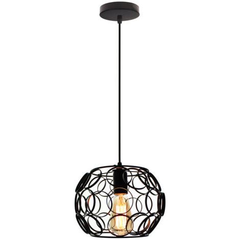 royaluxe- Suspension Luminaire Cage Ronde Lampe À Suspension En Fer Métallique Plafonnier Rétro Vintage Pour Club Bar Café Noir