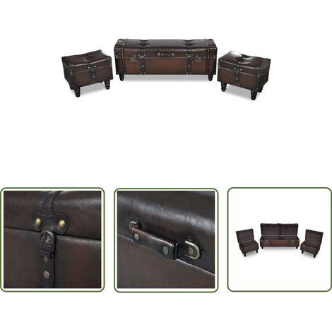 The Living Store Ensemble de bancs de rangement 3 pcs Marron - Meuble De Rangement - Banc Coffre - Ensemble De Banquettes - Canapé Coffre - Mobilier Salon (1/5)
