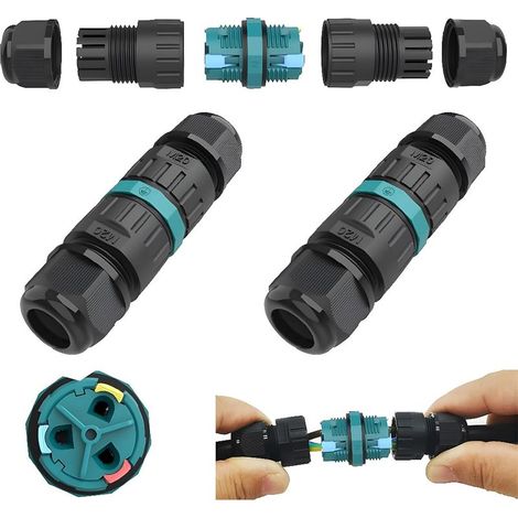 Conector de cable exterior para caja de conexiones impermeable, CTRICALVER Conexión de cable exterior con manguito impermeable IP68 para A.W.G: 20-13, para cables de amarre de 2 pines / 3 pines (2 uni (1/5)