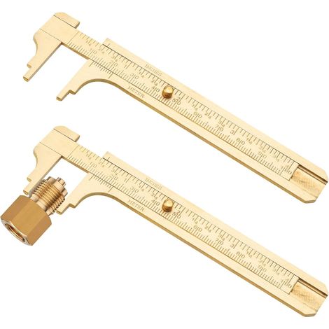 Juego de 2 calibradores analógicos pequeños y prácticos - Mini calibre deslizante de latón - Escala doble - Regla de bolsillo - Para joyería, carpintería - 100 mm (1/5)