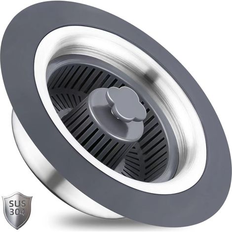 Ensemble bonde et crépine d'évier 3 en 1, bouchon de bonde escamotable en acier inoxydable, crépine pour bonde standard de 8,9 cm (3-1/2 pouces). (1/5)