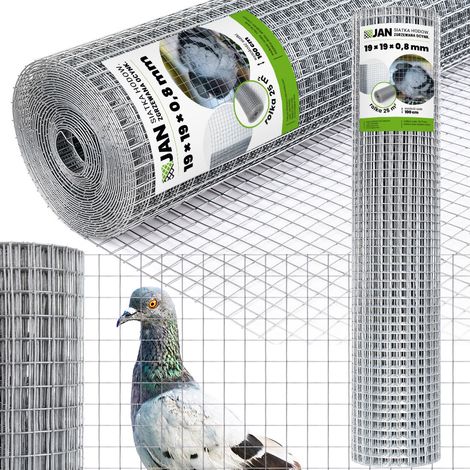 Grillage soudé galvanisé - 19 x 19 mm - Fil de 0,8 mm - Hauteur 1 m - Rouleau de 25 m² - Grillage pour volières, enclos et clôtures - Double galvanisation
