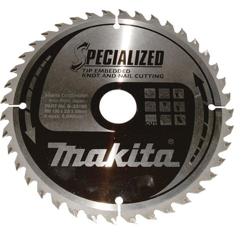 Makita B-33180 Specialized TCT-Kreissägeblatt 190x30mm 40 Zähne genageltes Holz (1/2)