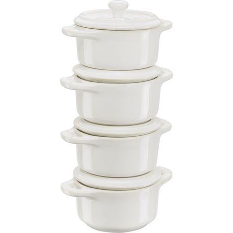 Staub Mini Cocotte Set 4-tlg. rund, Keramik, elfenbein-wei