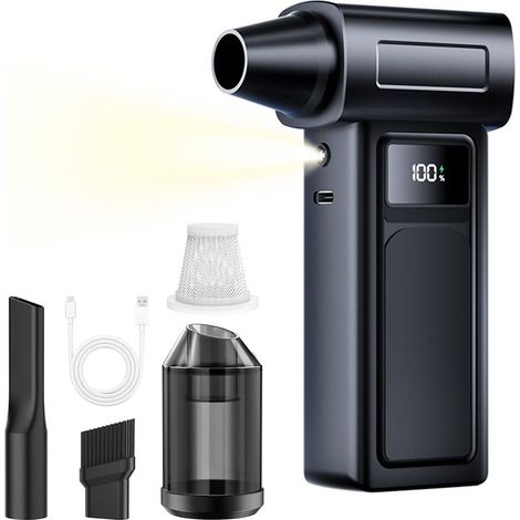 Electric Air Duster Mini souffleur à poussière sans fil 130 000 tr/min 4 vitesses réglables avec batterie de 4000 mAh pour ordinateur, clavier, extérieur, maison et voiture (modèle amélioré)