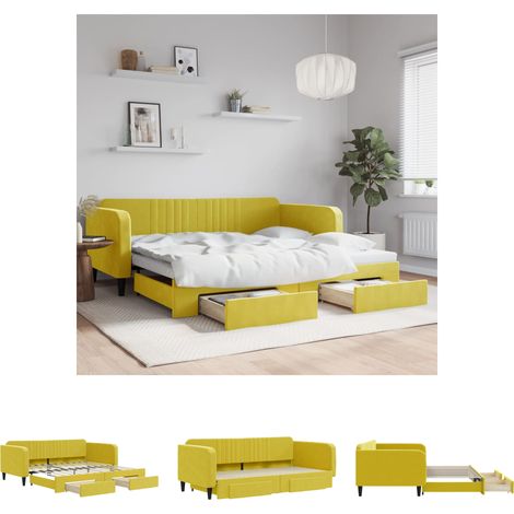 The Living Store Tagesbett Ausziehbar mit Schubladen Gelb 100x200 cm Samt - Betten & Bettgestelle (1/5)