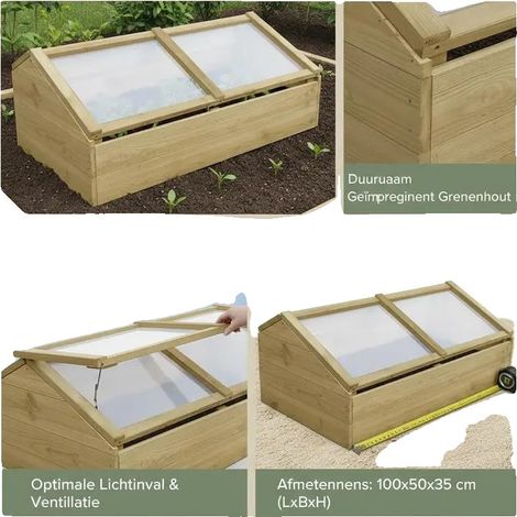 Serre, Bois de pin imprégné, 100 cm x 50 cm x 35 cm, Convient à différents types de plantes, Design naturel et rustique (1/4)
