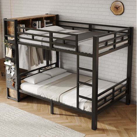Litera metálica 120 x 200 cm con almacenaje, barra y cajón, negra OKMYHOME (1/5)