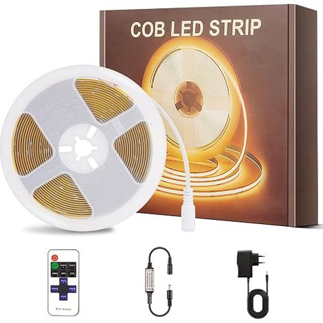 Ruban LED COB 4M, 24V Bande LED Blanc Chaud 2700K, 320LED/M avec RF Télécommande, Bandeau Lumineuse LED Flexible pour Chambre, TV Rétroéclairage, Éclairage Maison DIY (1/5)