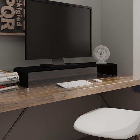 vidaXL Mobile/Rialzo Porta TV in Vetro Nero 100x30x13 cm