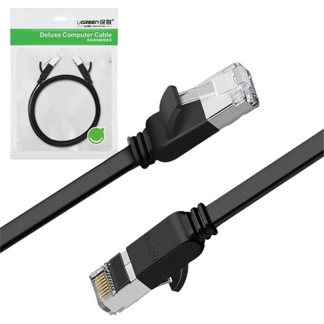 Câble réseau plat UGREEN NW101 avec fiches métalliques, Ethernet RJ45, Cat.6, UTP, 2 m (noir)