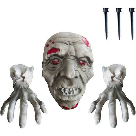 Halloween-Dekorationen für draußen: Gruselige Skelett-Gartenstecker mit Zombie-Gesicht und Hand