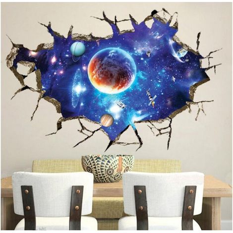 3D-Wandaufkleber „Weltraumplanet“ mit zerbrochener Wand, Schlafzimmer, Wohnzimmer