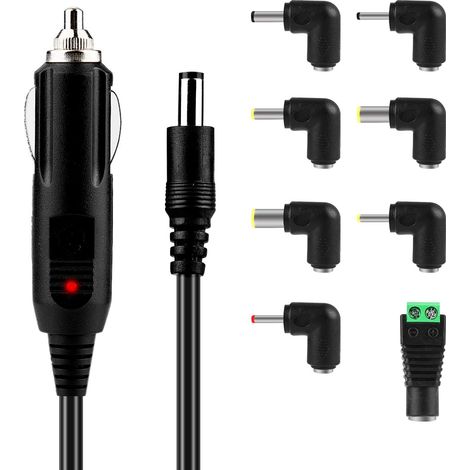 Chargeur Connecteur Allume-Cigare DC 12V, Câble d'alimentation Universel pour Chargeur Voiture 12W avec 8 Adaptateurs, Câble Charge Voiture pour Lecteur DVD, Haut-Parleur Gps, Bandes Lumineuses LED (1/5)