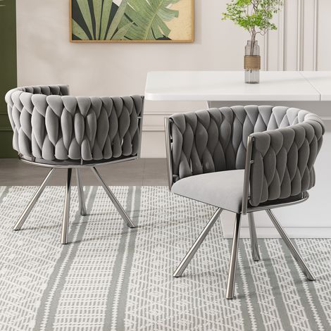 Silla de comedor de terciopelo, giratoria 360°, sillón tapizado, patas de metal, gris - 2 piezas (1/5)