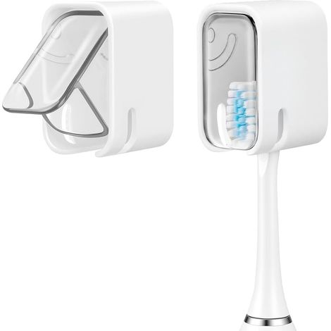 Support Brosse a Dent Electrique, 2Pcs Supports Muraux pour Brosse à Dents pour Salle de Bain, avec Couvercle, Adhésif Solide, Rangement, pour la Famille (1/5)