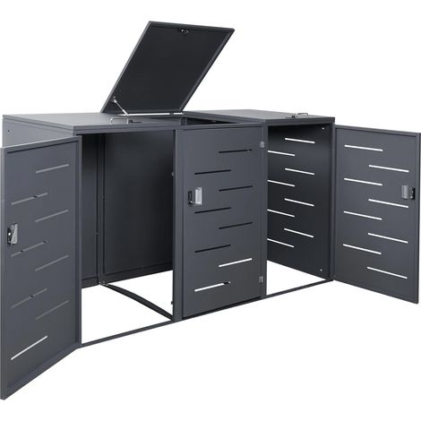 Enveloppement pour 3 poubelles HWC-E83, revêtement, extensible, 108x61x76cm acier anthracite (1/5)