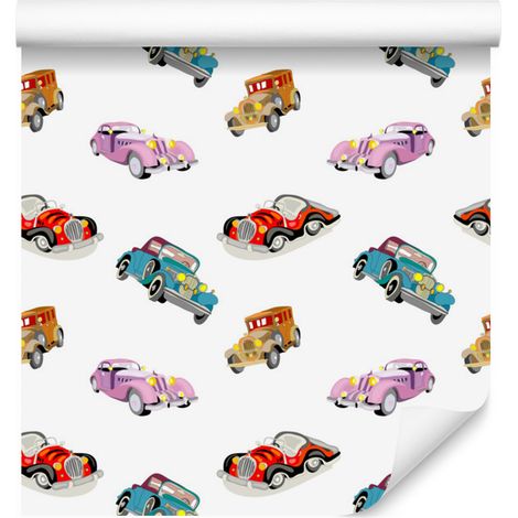 Papel pintado de coches retro a todo color para salón y dormitorio, 50x1000 cm. (1/5)