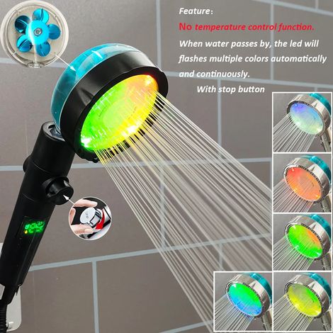 Pommeau de douche LED haute pression (Multicolore Noir) Bouton d'arrêt unique Écran d'affichage numérique Douchette à main noire avec capteur de température (1/5)
