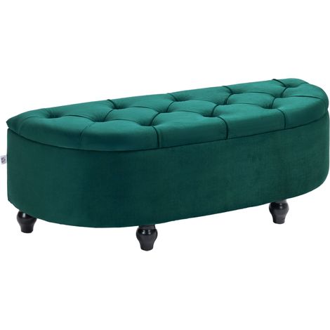 Banc coffre rembourré en polyester effet velours vert foncé 120 x 46 x 42 cm MODENUIT (1/5)