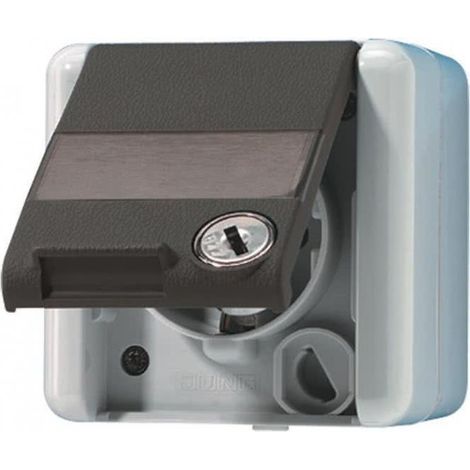 Jung Presa SCHUKO®, 16 A 250 V , con campo di scrittura, con serratura di sicurezza, verticale, IP 44, WG 800, anthrazit 820 NAWSL