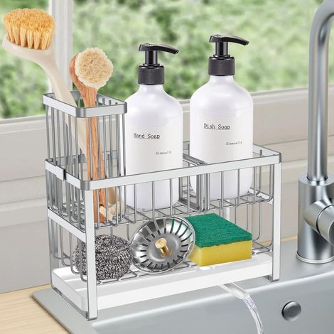 1 Organiseur évier 2 niveaux, bec rotatif 360°, acier inoxydable, porte-savon, cuisine